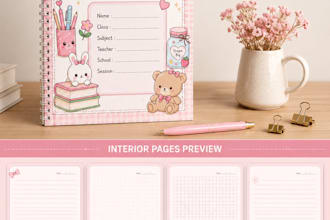design notebook front cover, back cover and interior pages