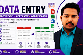 do data entry, PDF to excel, copy paste, and web research