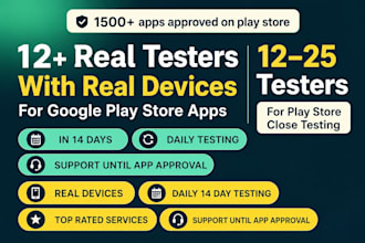 provide 12 testers google play testers android app testing beta testing
