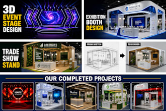 design 3d stage, concert, wedding and exhibition booth rendering, venue design