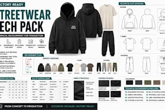 create streetwear tech packs for hoodies, tees and apparel for manufacturing