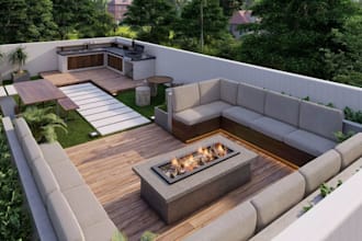 design rooftop terrace, rooftop garden, outdoor living with 3d landscape render