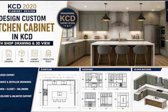 design custom kitchen cabinet in kcd with shop drawing and 3d view, 2020 design