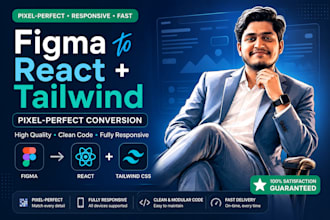 convert figma design to pixel perfect react and tailwind CSS website