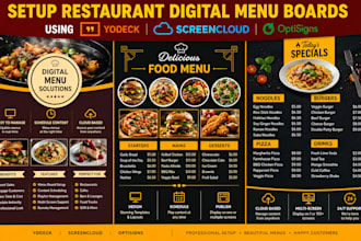 setup restaurant digital menu boards using yodeck screencloud optisigns