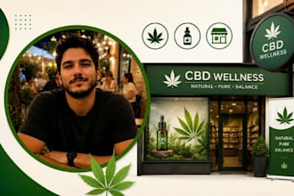 create cbd store signage, retail display, shop sign and branding graphics ads