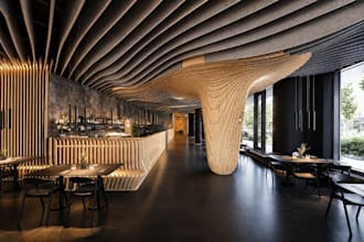 styling parametric lounge bar interior, relayout dining restaurant,photoreal cgi