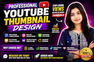 design viral eye catching youtube thumbnails, high CTR custom thumbnails