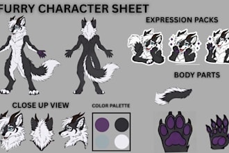 draw custom furry oc reference sheet sticker pack badge bust commission emoji