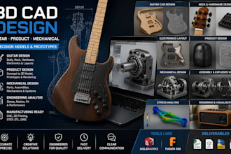 3d cad guitar, product , mechanical design precision models prototypes