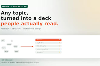 research any topic and turn it into a professional slide deck or PDF
