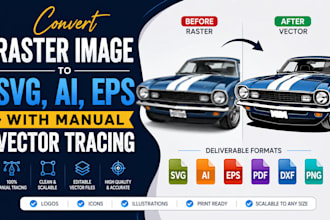 convert raster image to svg, ai, eps with manual vector tracing