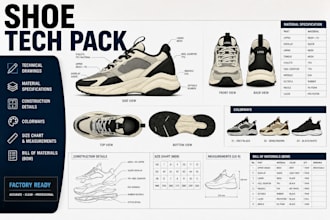 create professional shoe tech packs for footwear production