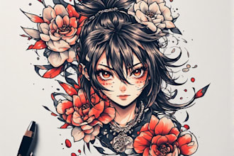 illustration for anime tattoo in color