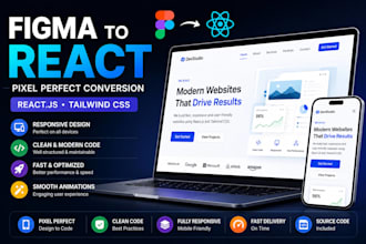 convert figma, PSD, xd, or design into react and tailwind CSS