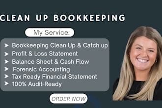clean up bookkeeping, prepare tax ready audit profit loss, forensic accounting
