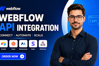 integrate webflow API, airtable, zapier, stripe, memberstack, webflow automation