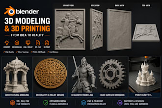 do work using blender 3d modeling and 3d printing