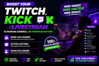 boost your twitch, kick livestream to increase audience live viewers chatters