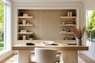 create home office interior design workspace layout 3d render