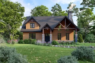 craft wooden cabin house, rustic interior design, coaster forest, revit 3d model