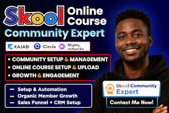 skool community setup, skool online course setup, skool online community manager