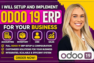 setup and implement odoo 19 erp for your business accounting inventory CRM, sale