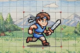 design retro pixel art game art characters and tilesets