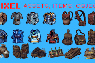 do 8bit 16bit pixel art assets pixel icons items objects weapon props sprites
