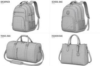 create realistic 3d backpack, school bag, travel bag and fashion bag design