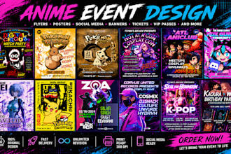 design anime event flyer, cosplay poster and rave promotion package