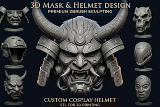 sculpt 3d mask, helmet, cosplay armor model custom stl file for 3d printing