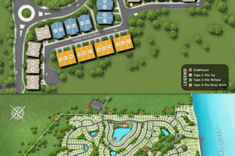 design custom real estate map, property map or neighborhood map illustration