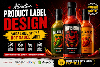 do attractive product label design, sauce label, spicy and hot sauce label