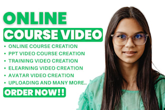 create online course content, elearning course content creation, workbook, video