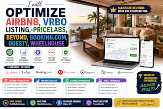optimize airbnb vrbo listing, pricelabs, beyond, booking com, guesty, wheelhouse
