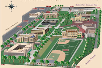 design a custom campus map for schools, colleges or universities illustrated map
