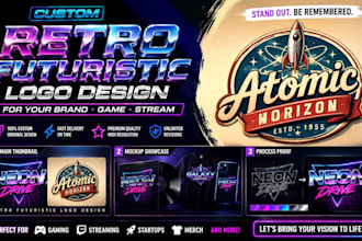 design retro futuristic atompunk synthwave logo branding and graphics