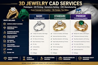 3d jewelry cad services prototypes, 3d printing, gemstone cnc manufacturing