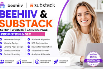 do beehiiv newsletter substack setup website landing page promotion SEO