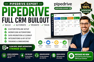 pipedrive full CRM buildout custom pipeline automations data migration training