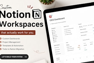 design custom notion workspace dashboard template and trello migration