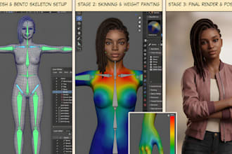 do 3d second life avatar modeling character design for bento rigging mesh body
