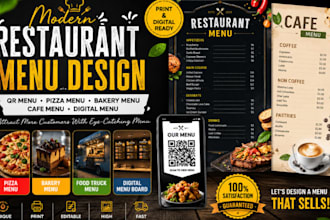 design modern restaurant food pouch bag pizza menu bakery cafe menu digital menu