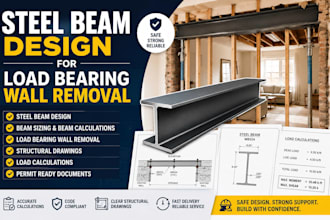 design steel beam load bearing wall removal beam sizing and structural drawings