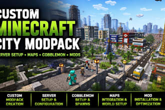 build custom minecraft city modpack with server setup cobblemon maps mods spawn