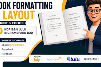 do book formatting and layout design for kindle publishing, lulu and ingramspack