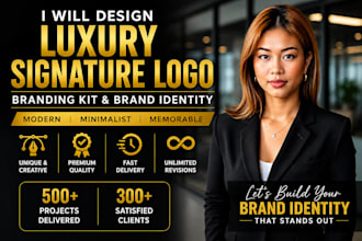 design luxury signature logo, branding kit, and brand identity