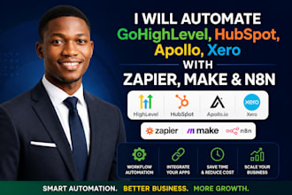 automate gohighlevel, hubspot, apollo, xero with zapier, make com and n8n