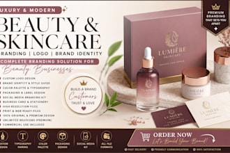 create luxury skincare branding cosmetic brand identity, packaging and brand kit